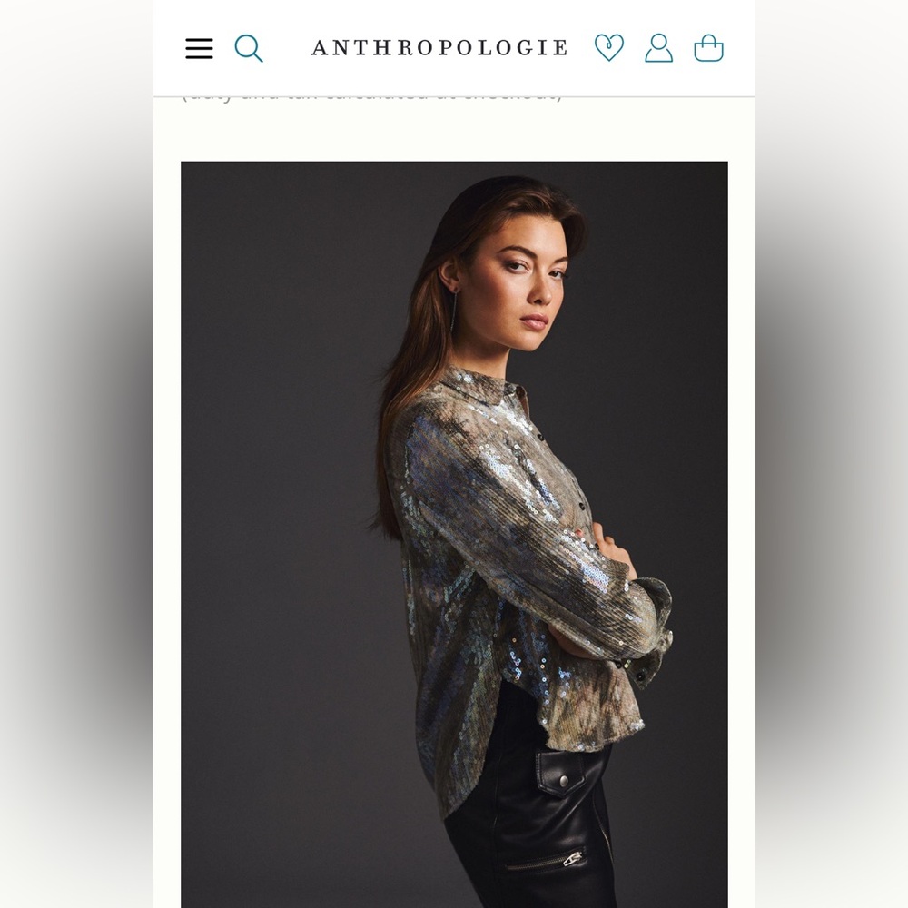 Pilcro Metallic Sequin Blouse in Silver and Black - Picture 4 of 14